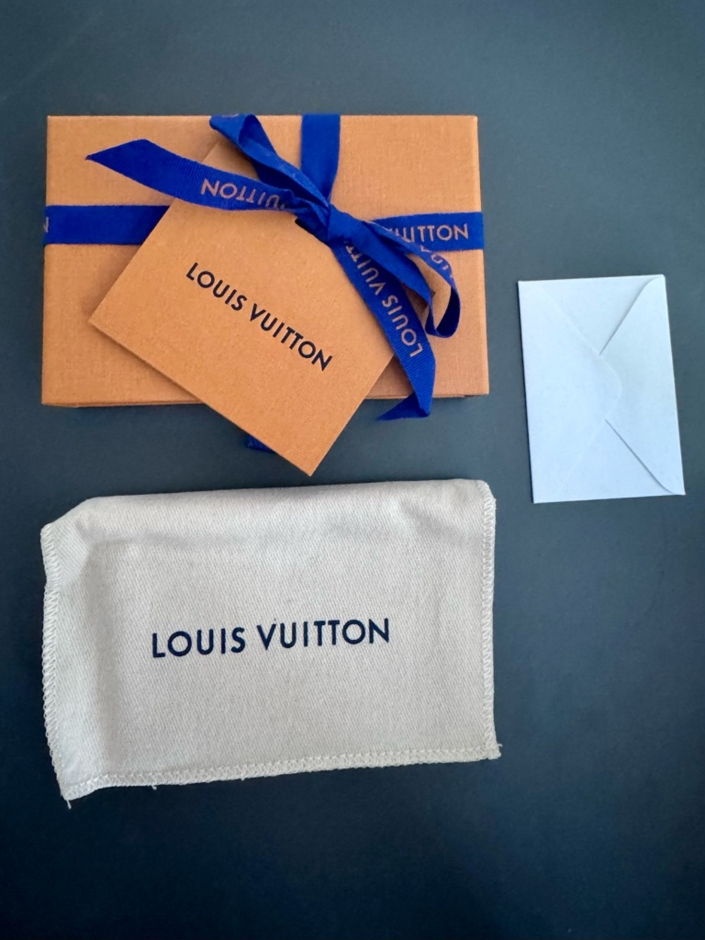LV - Wallet Size Box w/ Duster Bag, Ribbon, Tag, & Blank Card